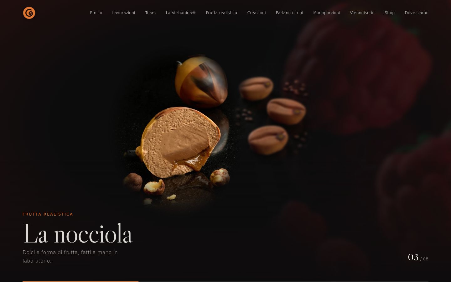 Il sito di Glorioso Pasticceria, sezione frutta realistica in 3D